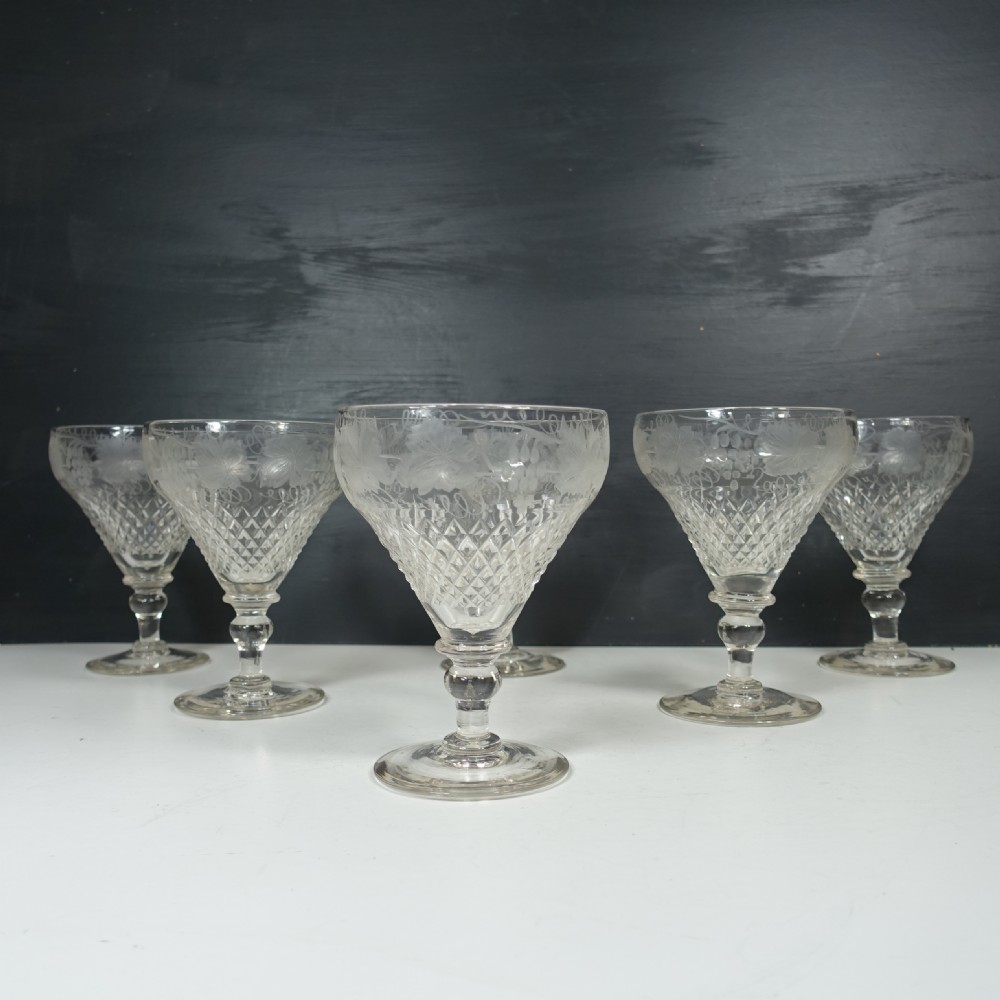 SET OF SIX LARGE 19TH C WINE GLASSES