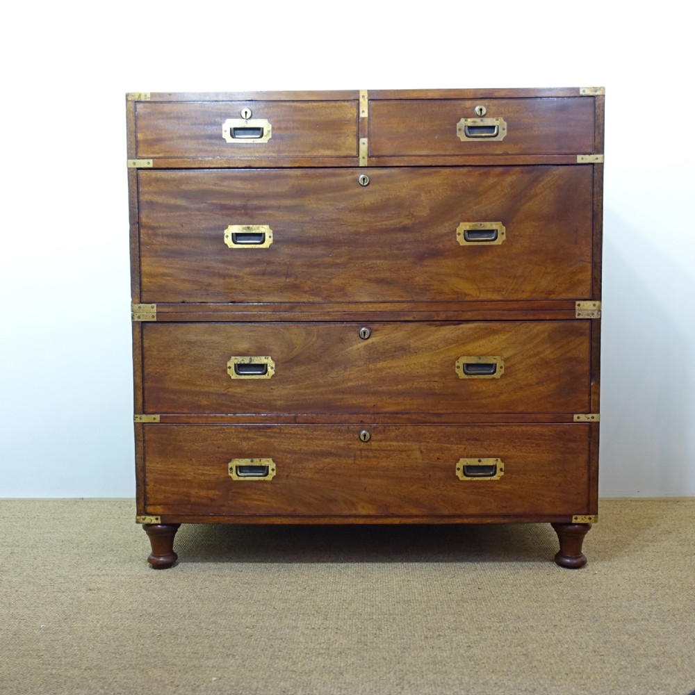19TH C MAHOGANY MILITARY CAMPAIGN CHEST
