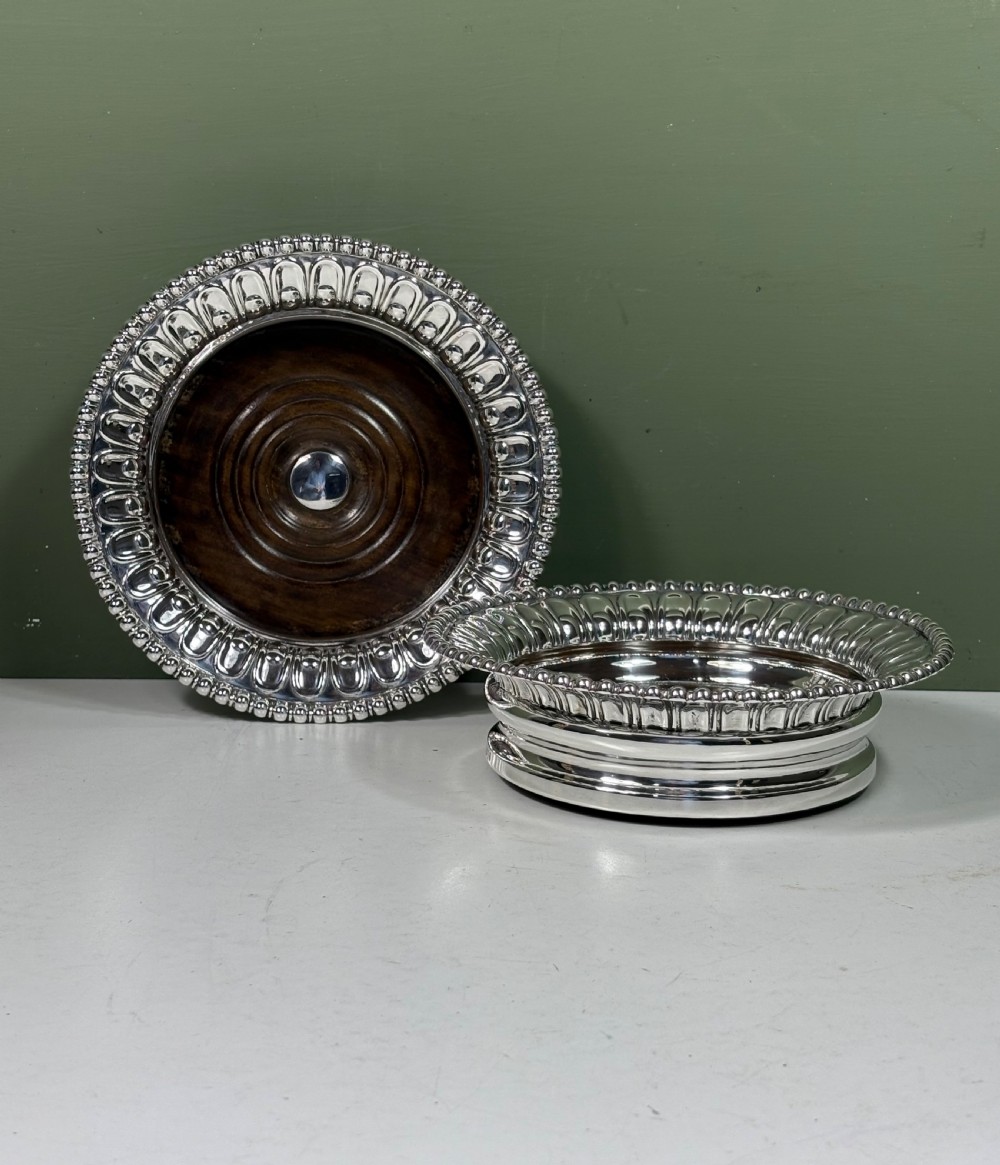 PAIR OF 19TH C SILVER DECANTER OR BOTTLE COASTERS