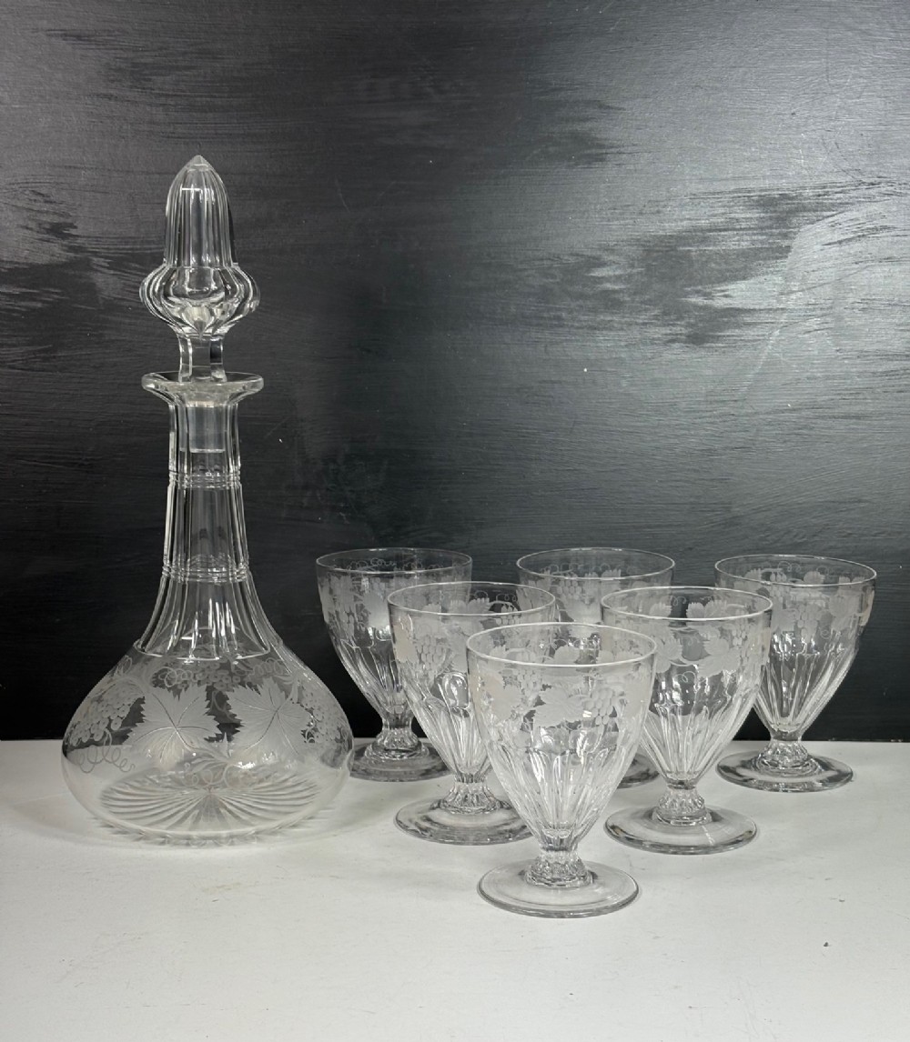 19TH C DECANTER & WINE GLASS SET