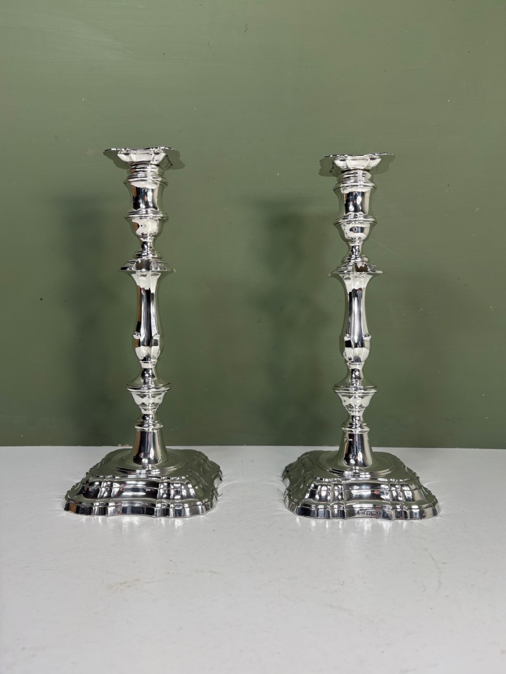 PAIR OF LARGE SILVER CANDLESTICKS 1917