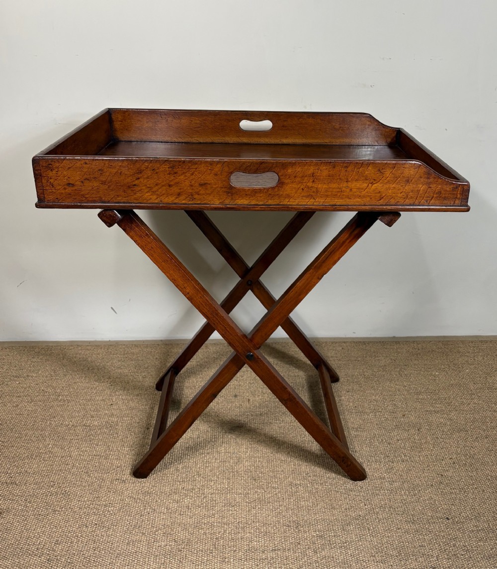 19TH C OAK & WALNUT BUTLERS TRAY WITH STAND