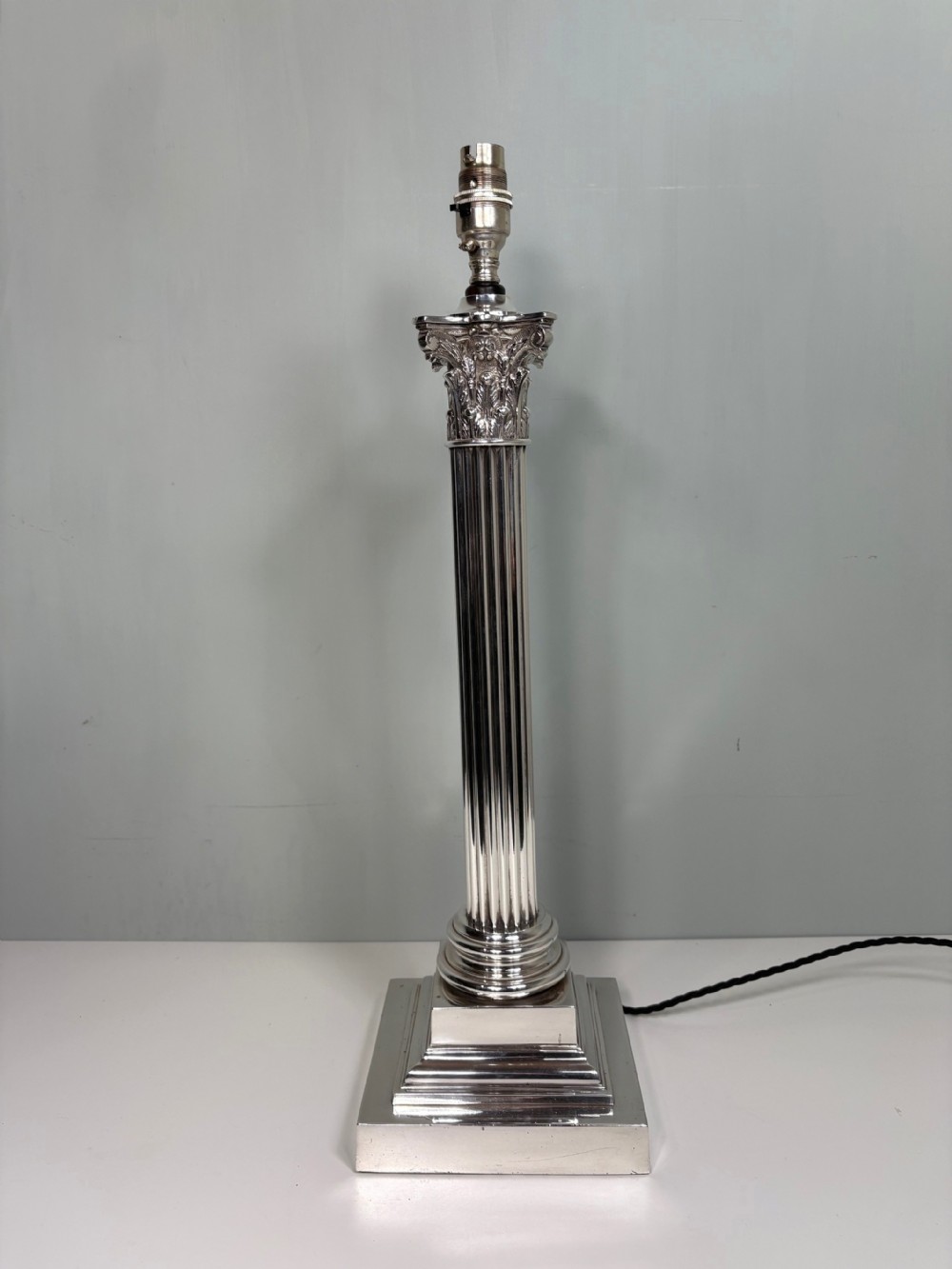 LARGE 19TH C SILVER PLATED LAMP BASE