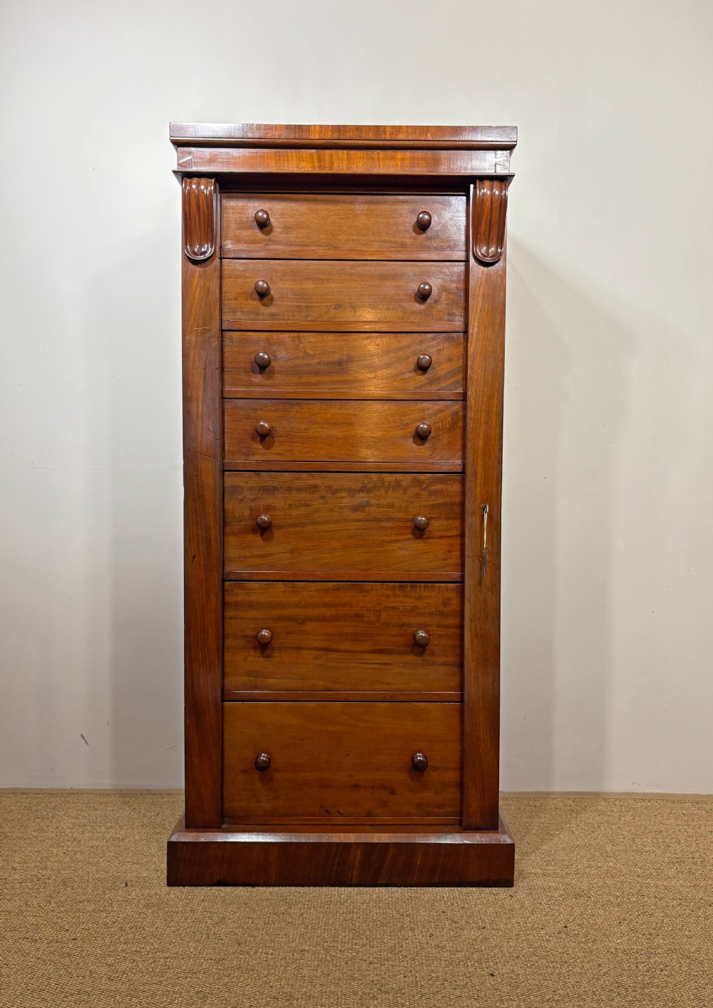19TH C WELLINGTON SECRETAIRE CHEST