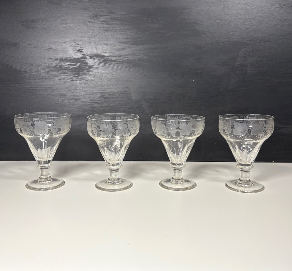 SET OF FOUR 19TH C ENGRAVED WINE GLASSES