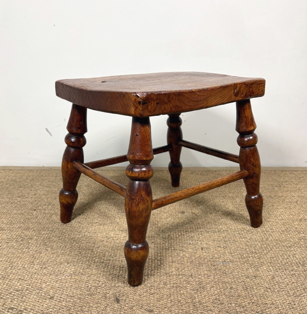 19TH C ELM STOOL
