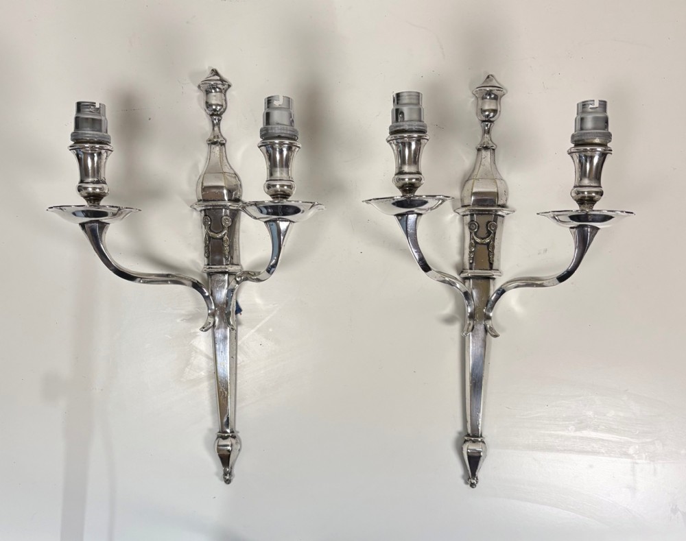 PAIR OF SILVER PLATED WALL SCONCES