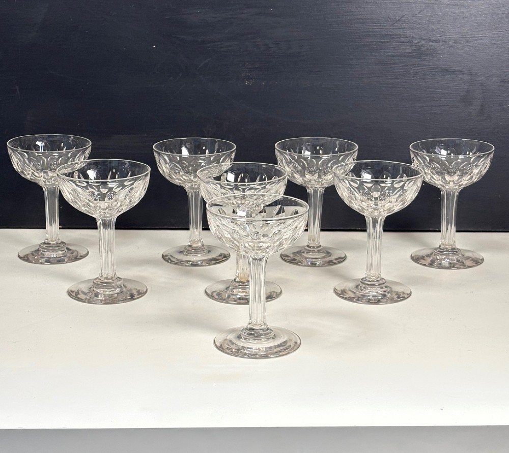 SET OF EIGHT 19TH C CHAMPAGNE BOATS, GLASSES