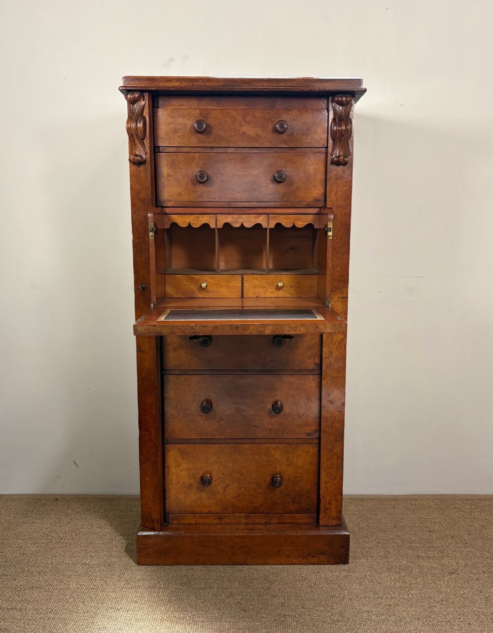 19TH C WELLINGTON SECRETAIRE CHEST
