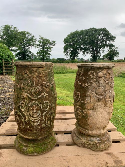 Excellent Pair Carved Stone Pedestals