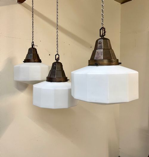 Three Large Opaline Pendant Lights