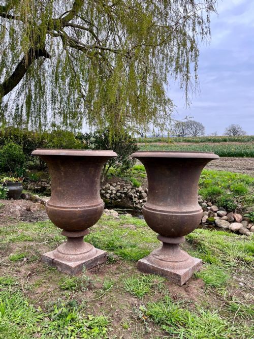 Large Pair Cast Iron Garden Urns