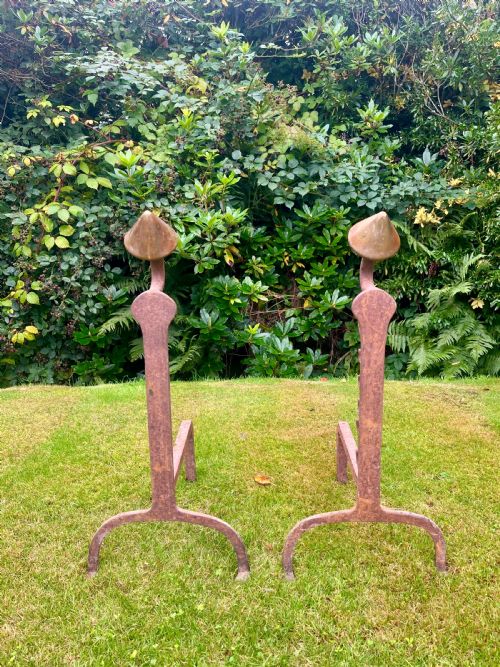 PAIR WROUGHT IRON ANDIRONS - ADDITIONAL PHOTO 1