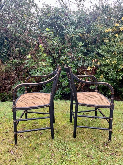 PAIR REGENCY PAINTED ARMCHAIRS - ADDITIONAL PHOTO 6