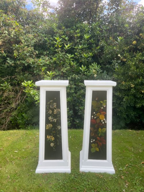 Pair Painted Pedestals Bust Stands