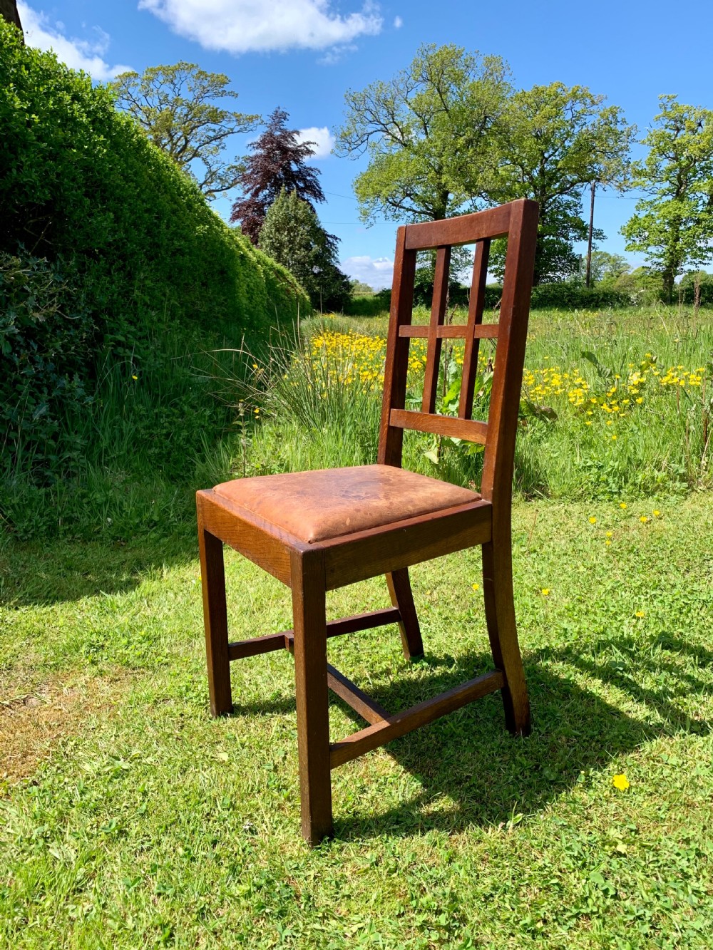 Six Heals style lattice back oak dining chairs  View IV