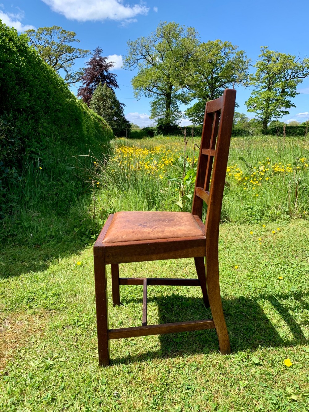 Six Heals style lattice back oak dining chairs  View V