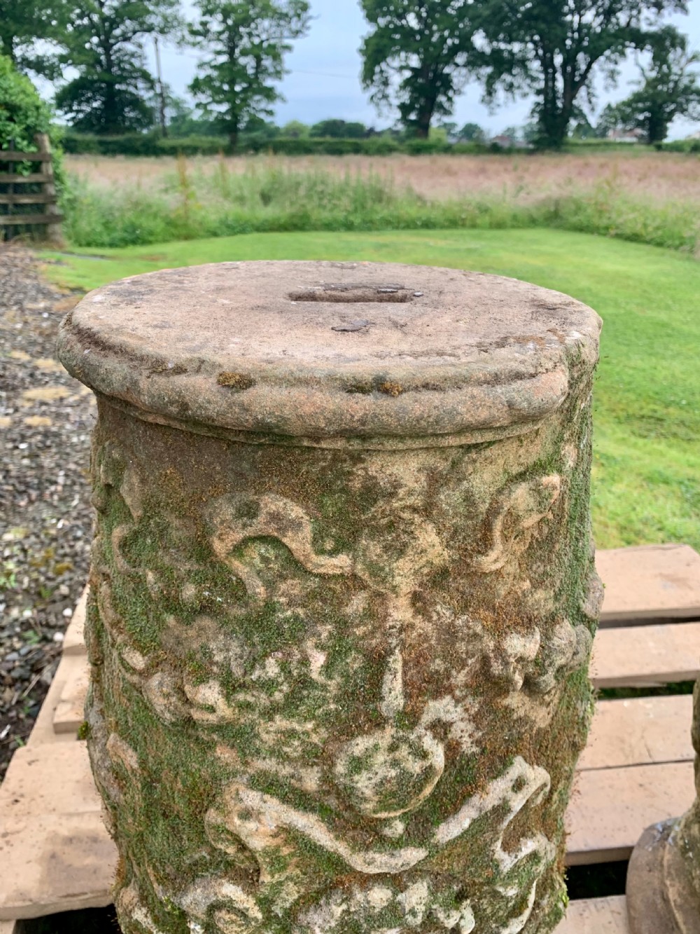 Excellent pair carved stone pedestals View III