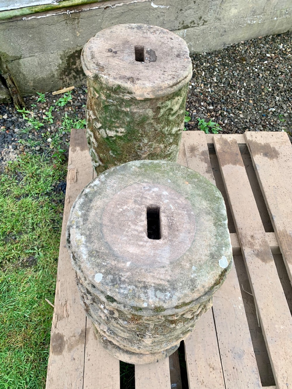 Excellent pair carved stone pedestals View X