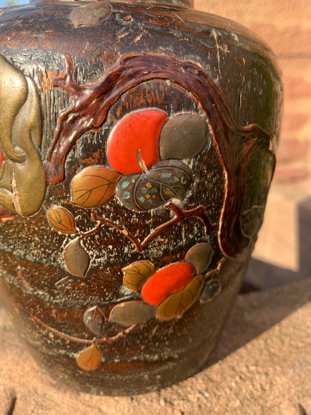 Meiji carved lacquer  lidded vase View IV