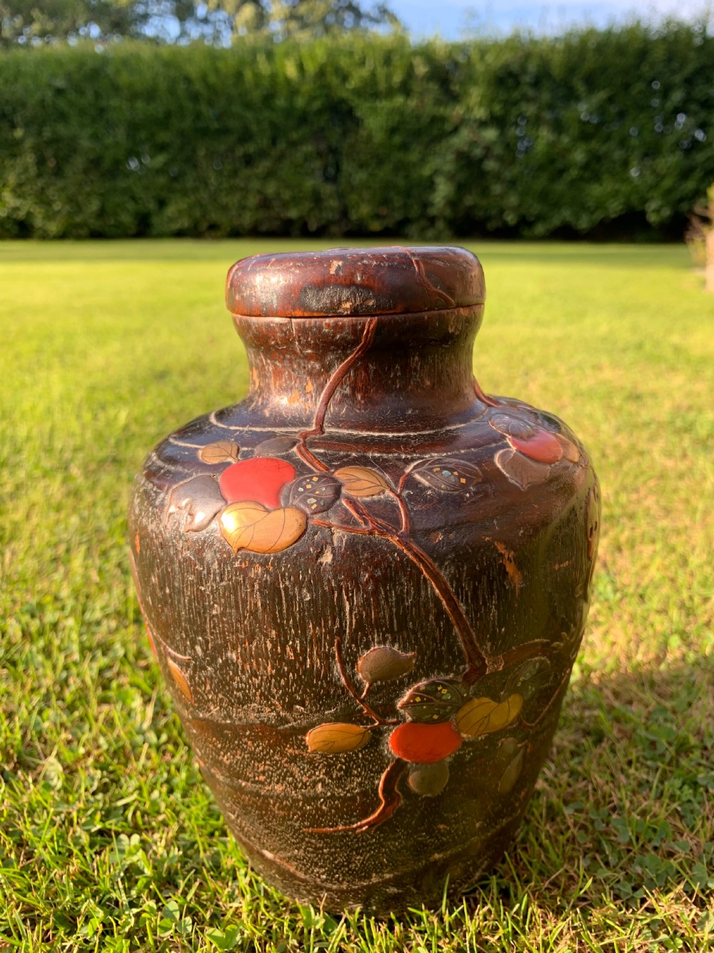 Meiji carved lacquer  lidded vase View V