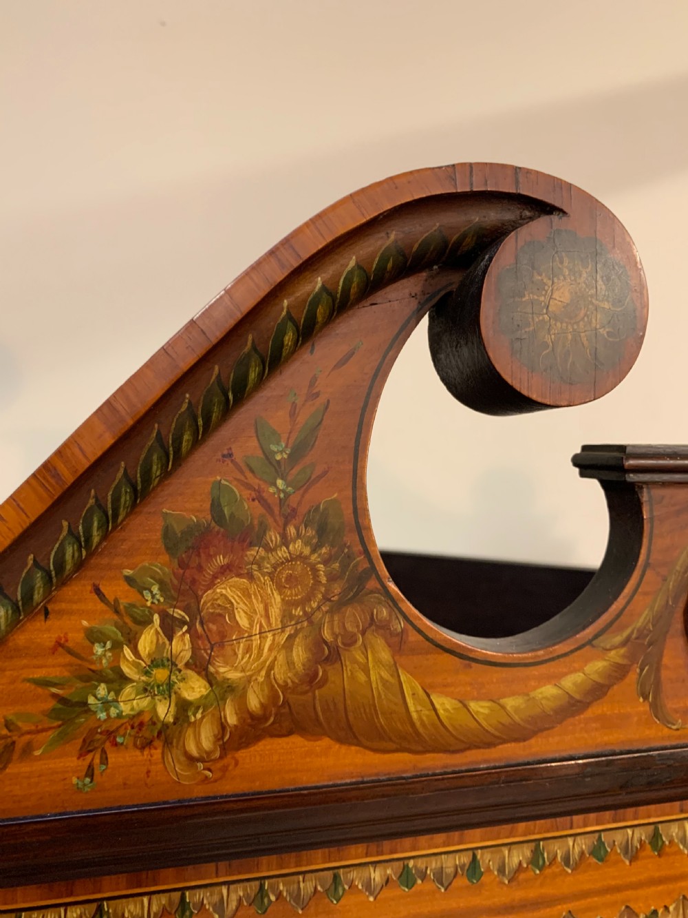 Fine satinwood polychrome decorated corner cupboard  View III
