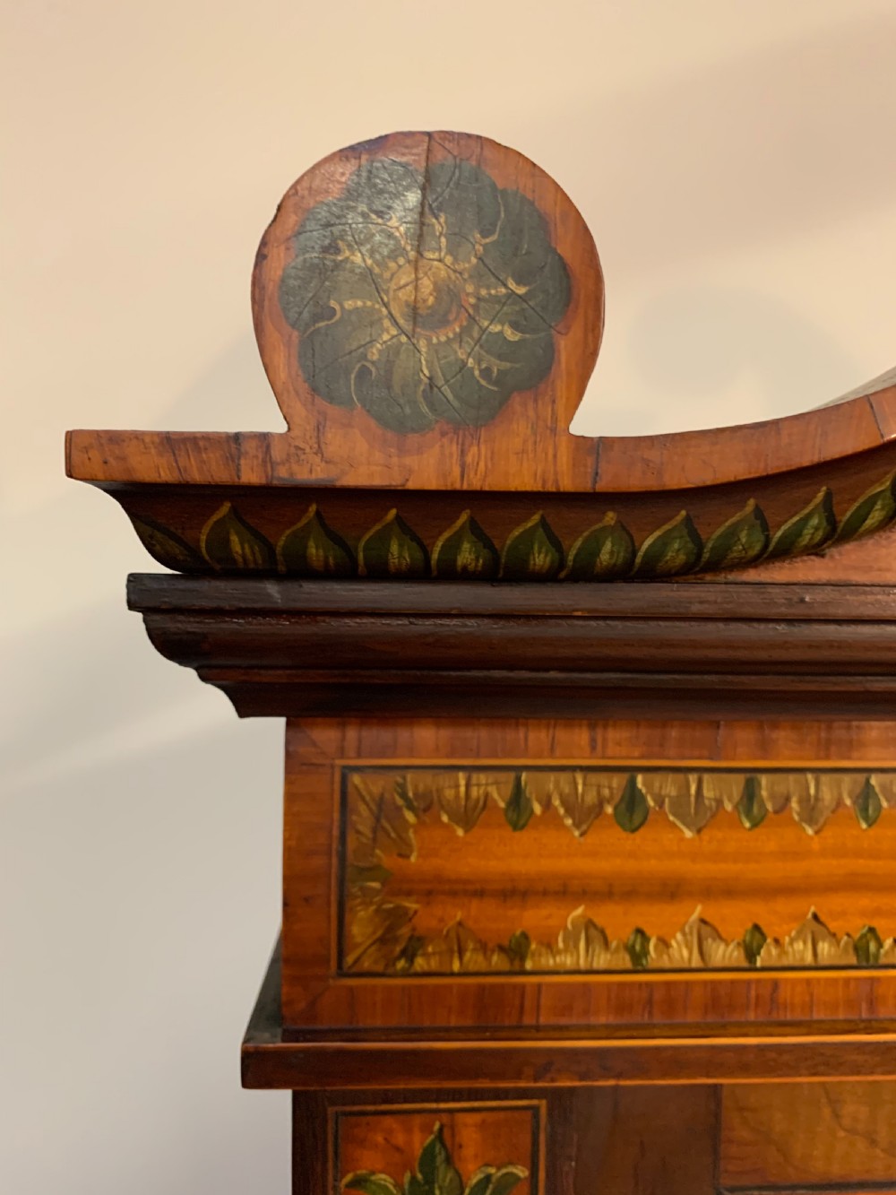 Fine satinwood polychrome decorated corner cupboard  View IV