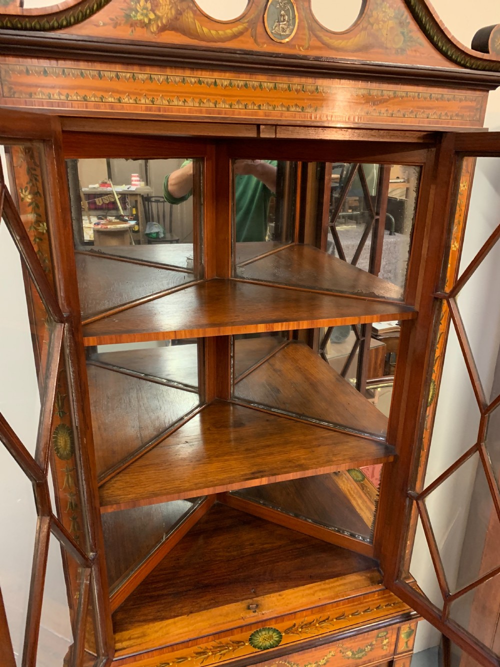 Fine satinwood polychrome decorated corner cupboard  View VI
