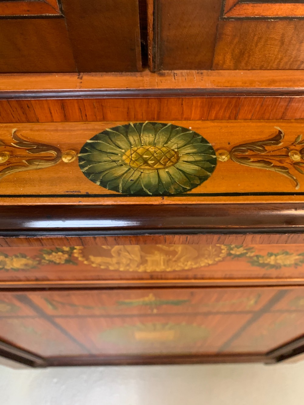 Fine satinwood polychrome decorated corner cupboard  View VIII