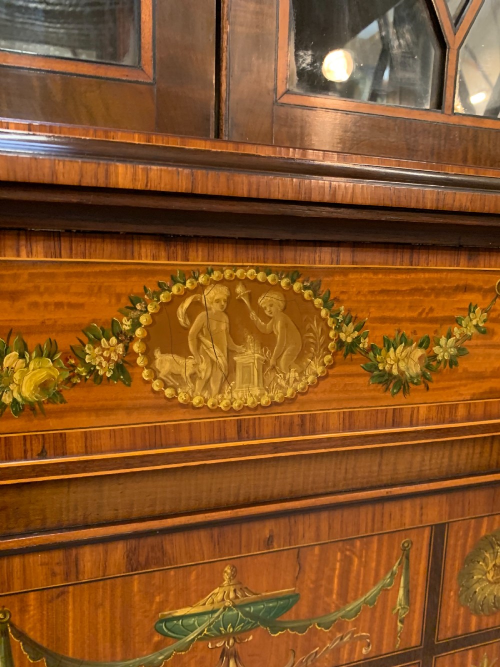 Fine satinwood polychrome decorated corner cupboard  View IX