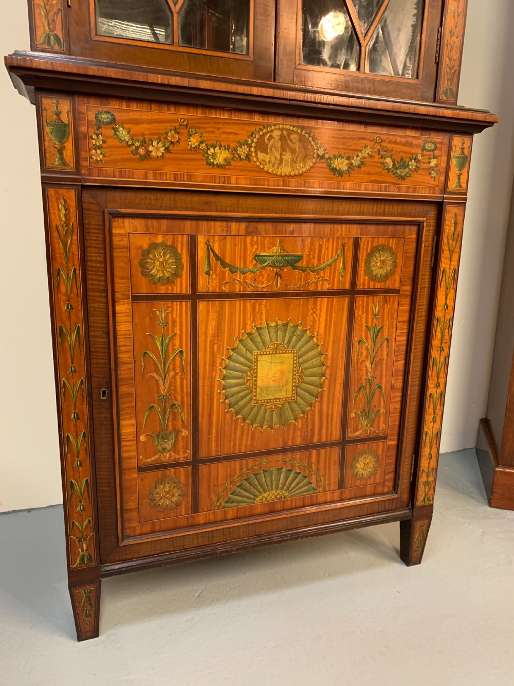 Fine satinwood polychrome decorated corner cupboard  View X