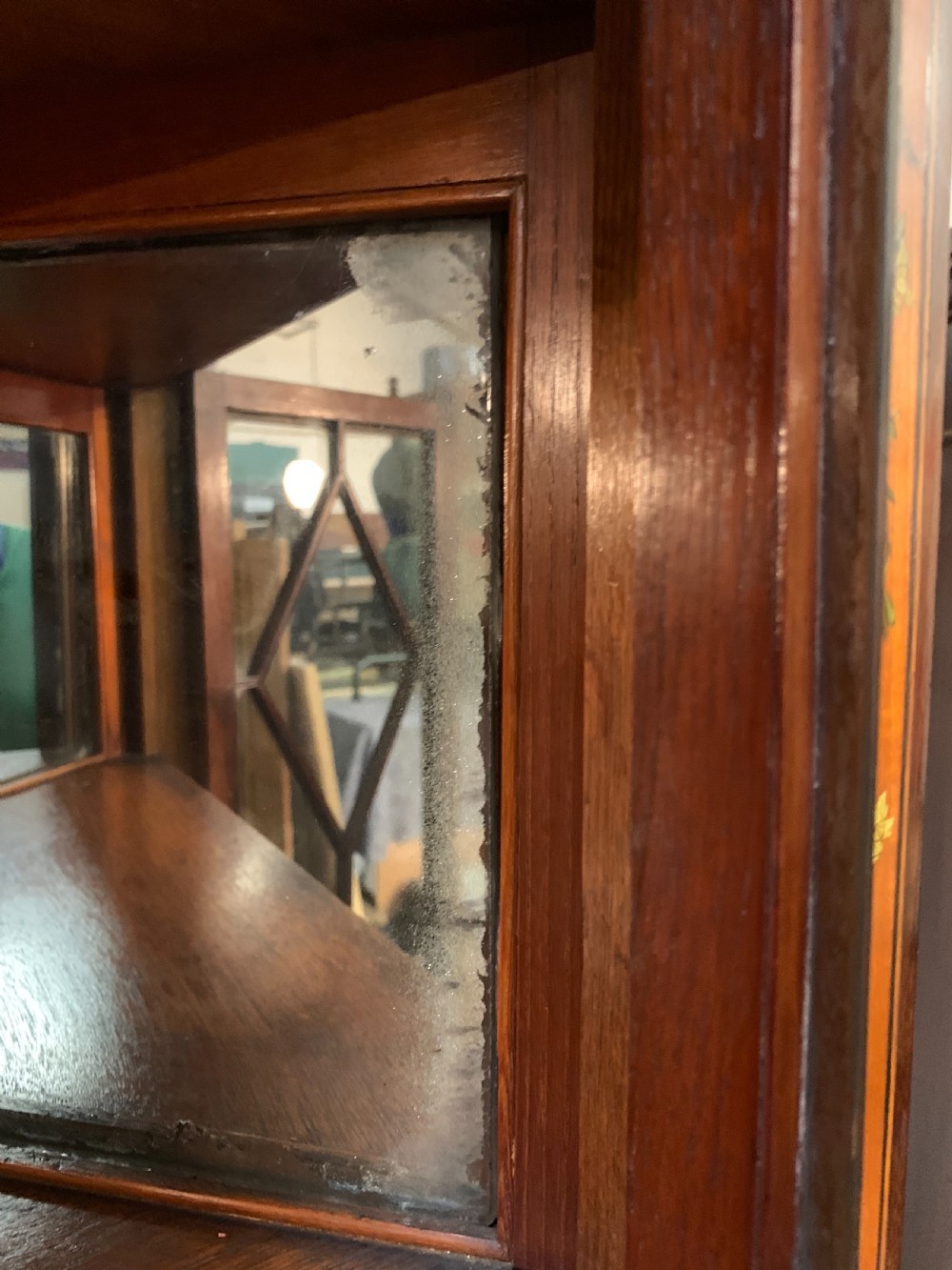 Fine satinwood polychrome decorated corner cupboard  View XVII