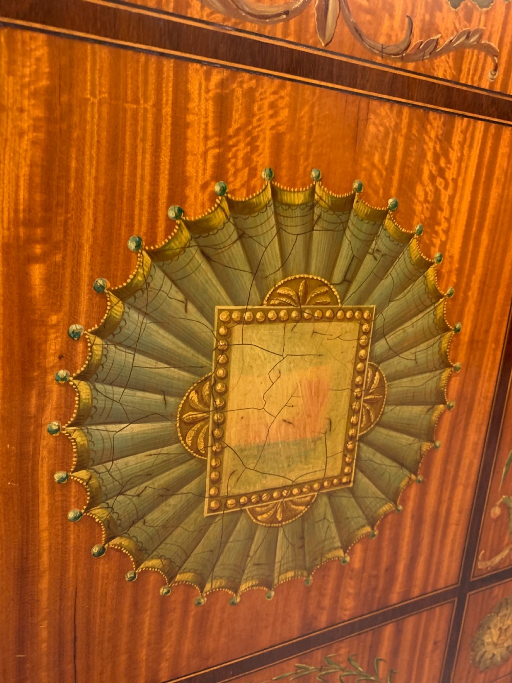 Fine satinwood polychrome decorated corner cupboard  View XXI