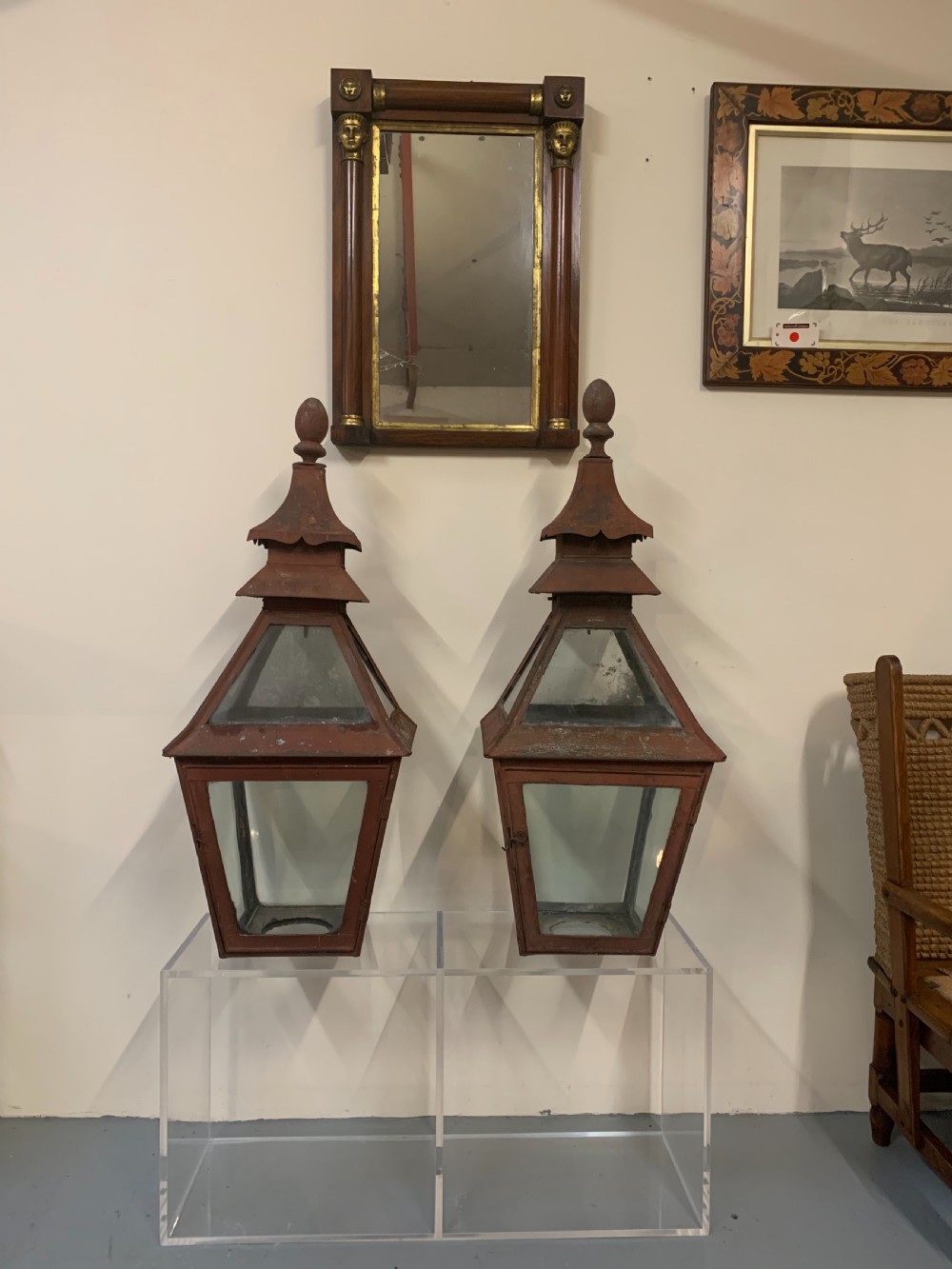Large pair tole pagoda top lanterns  View IV