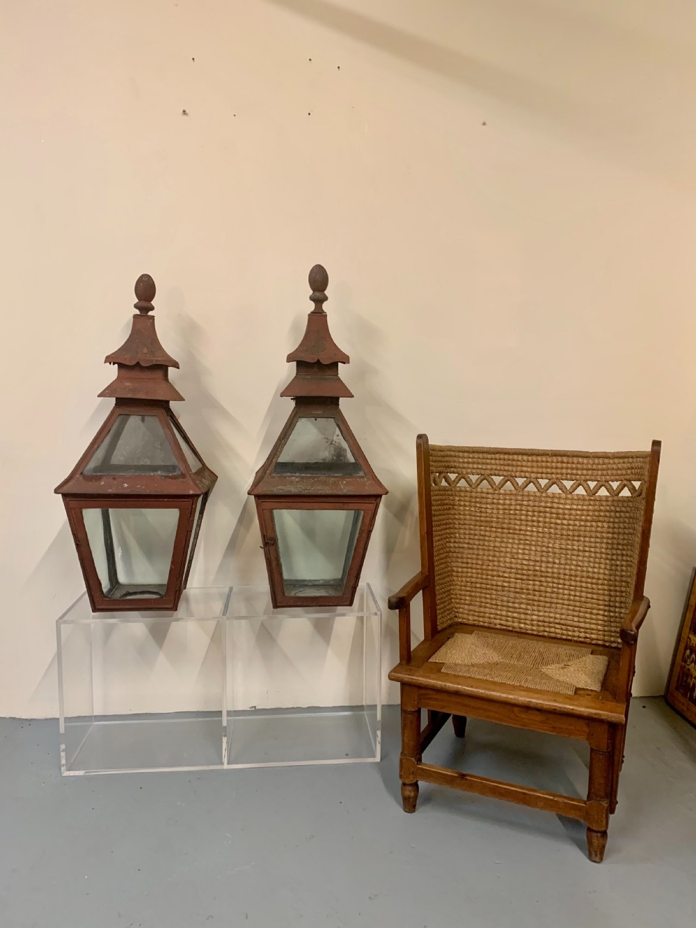 Large pair tole pagoda top lanterns  View VI