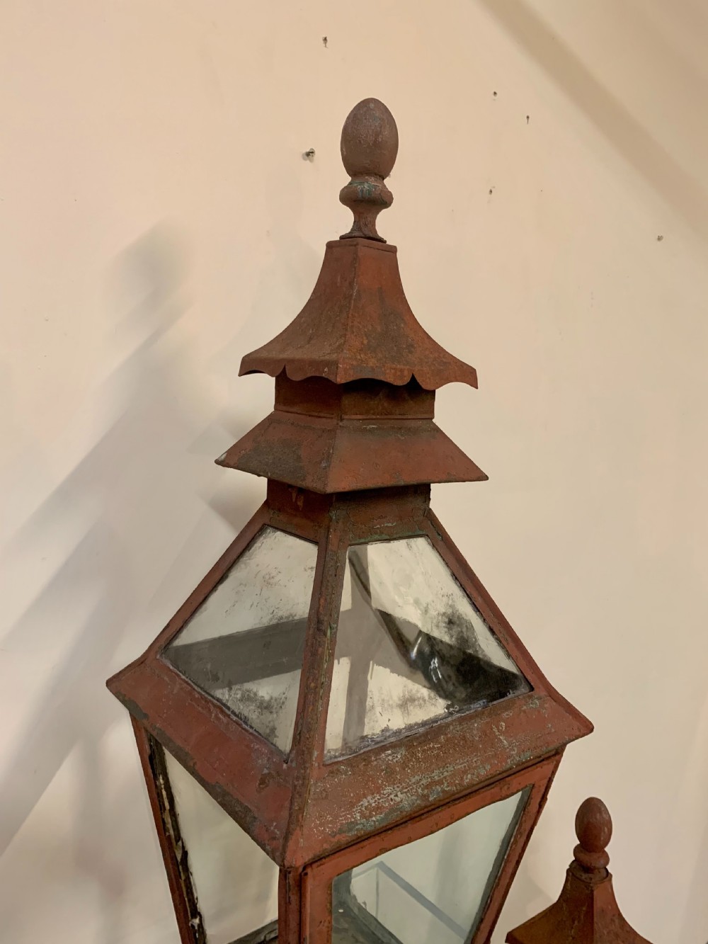 Large pair tole pagoda top lanterns  View XV