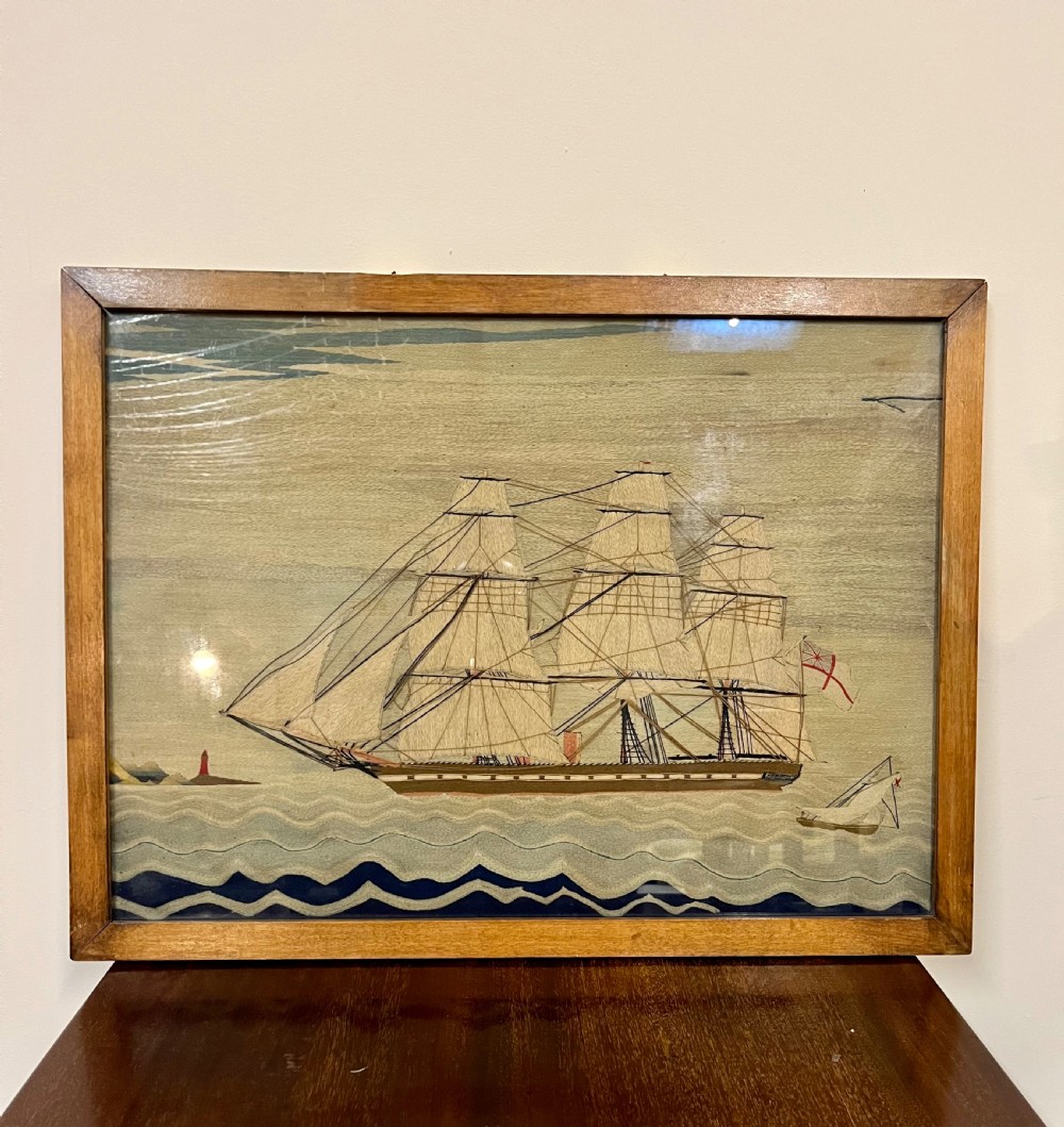 Naive embroidery wool work ship picture