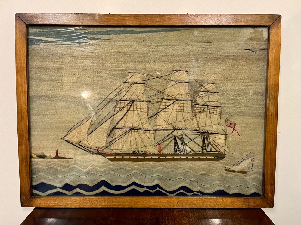 Naive embroidery wool work ship picture View II