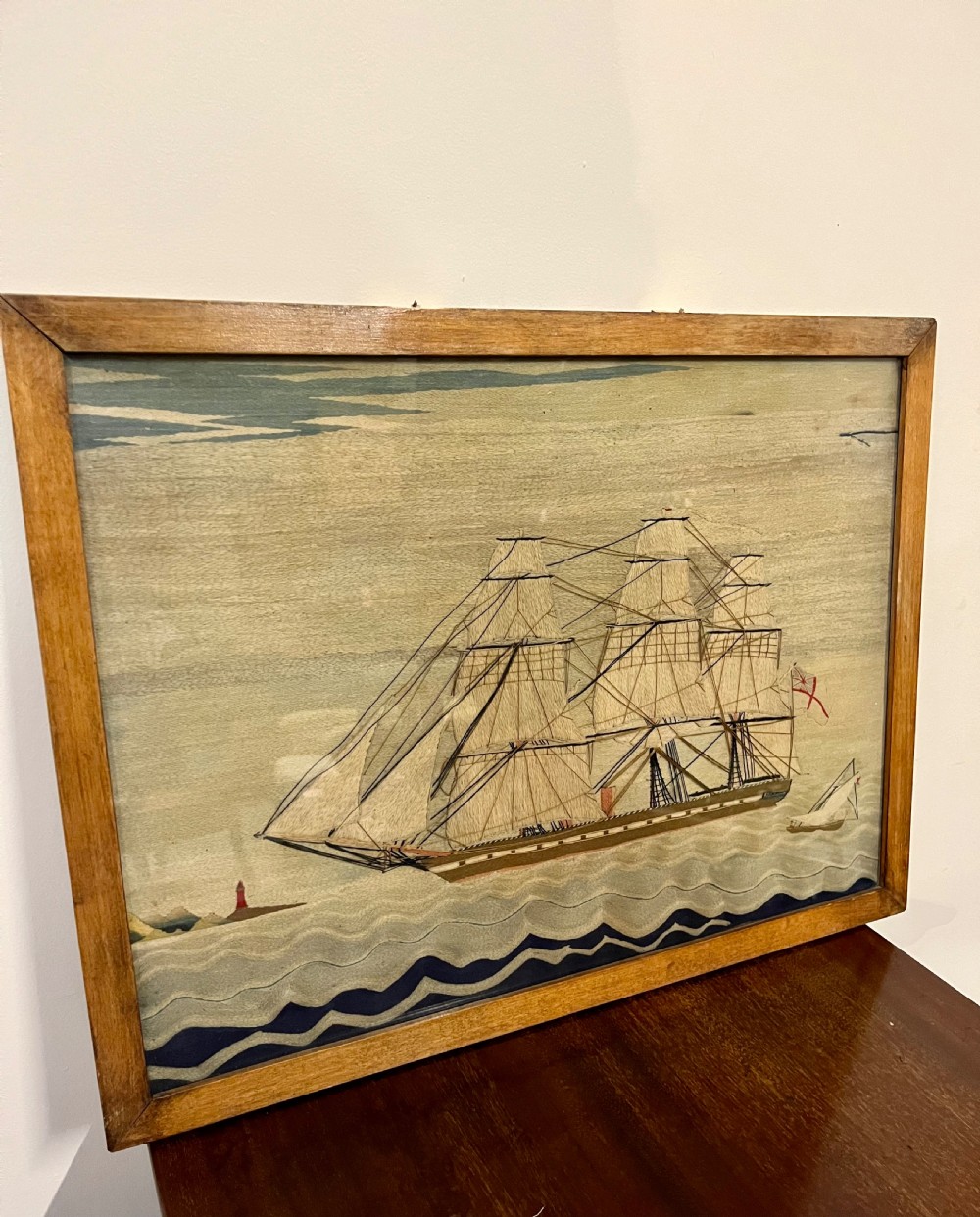 Naive embroidery wool work ship picture View III