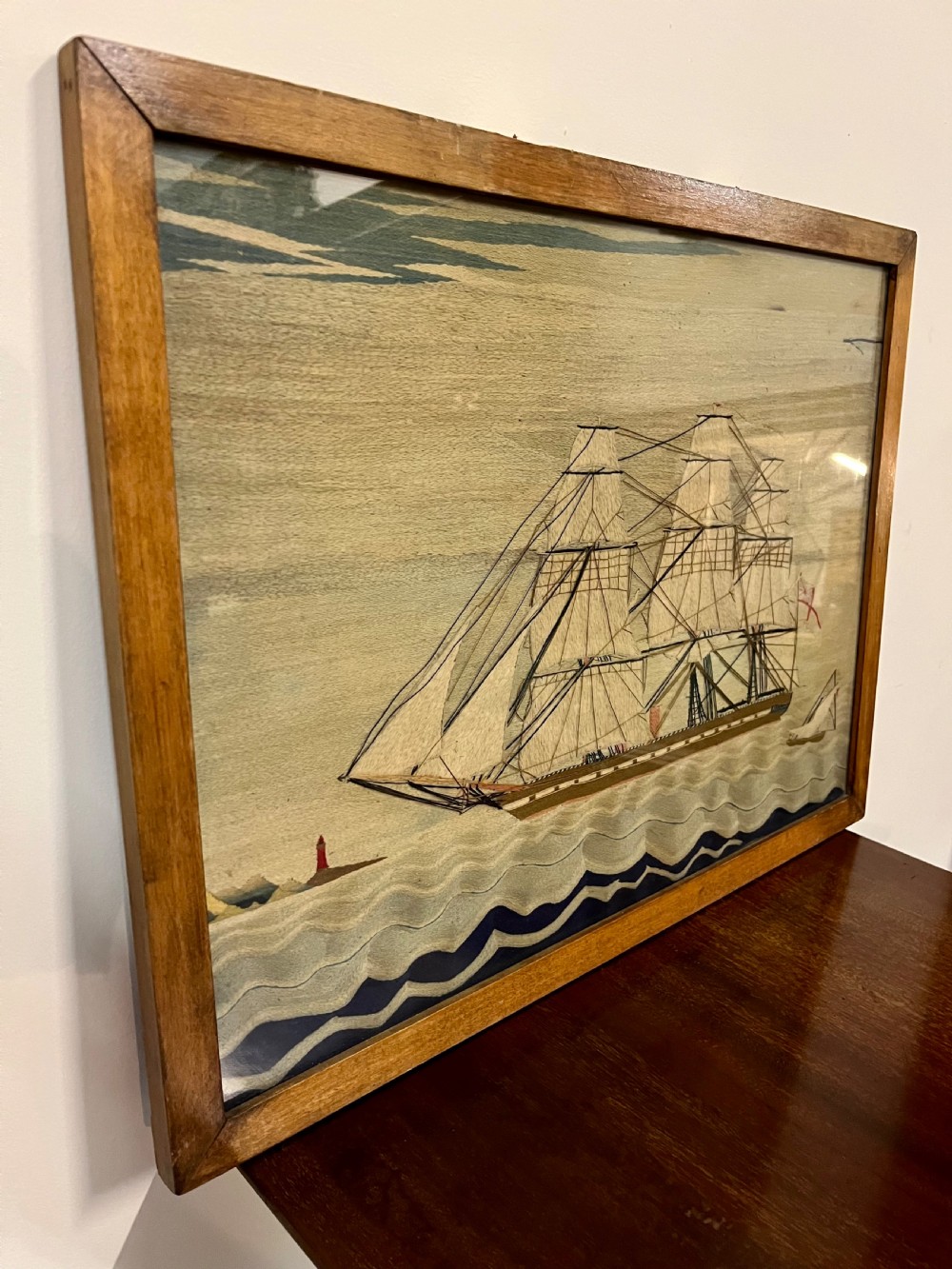 Naive embroidery wool work ship picture View IV