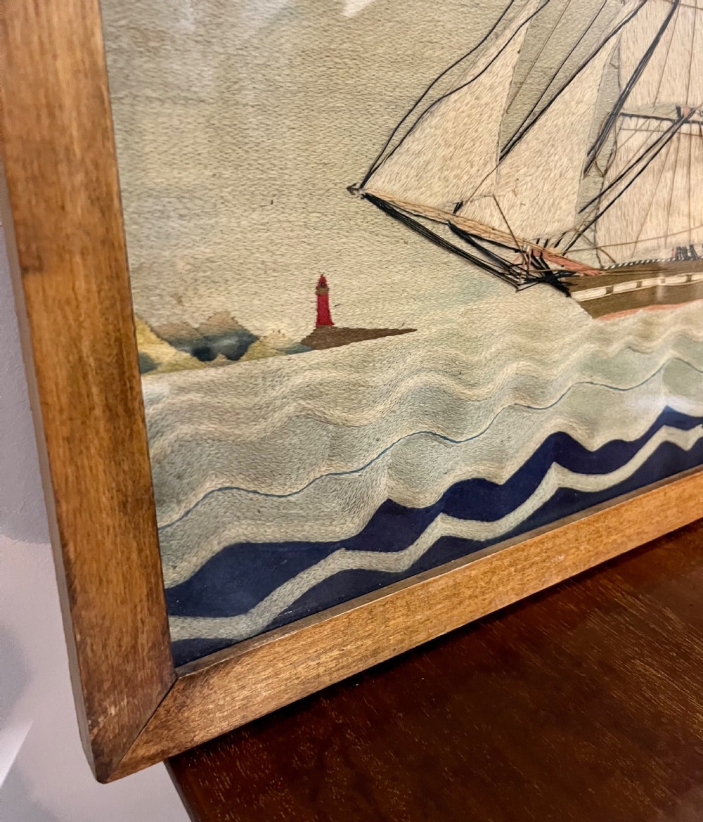 Naive embroidery wool work ship picture View V