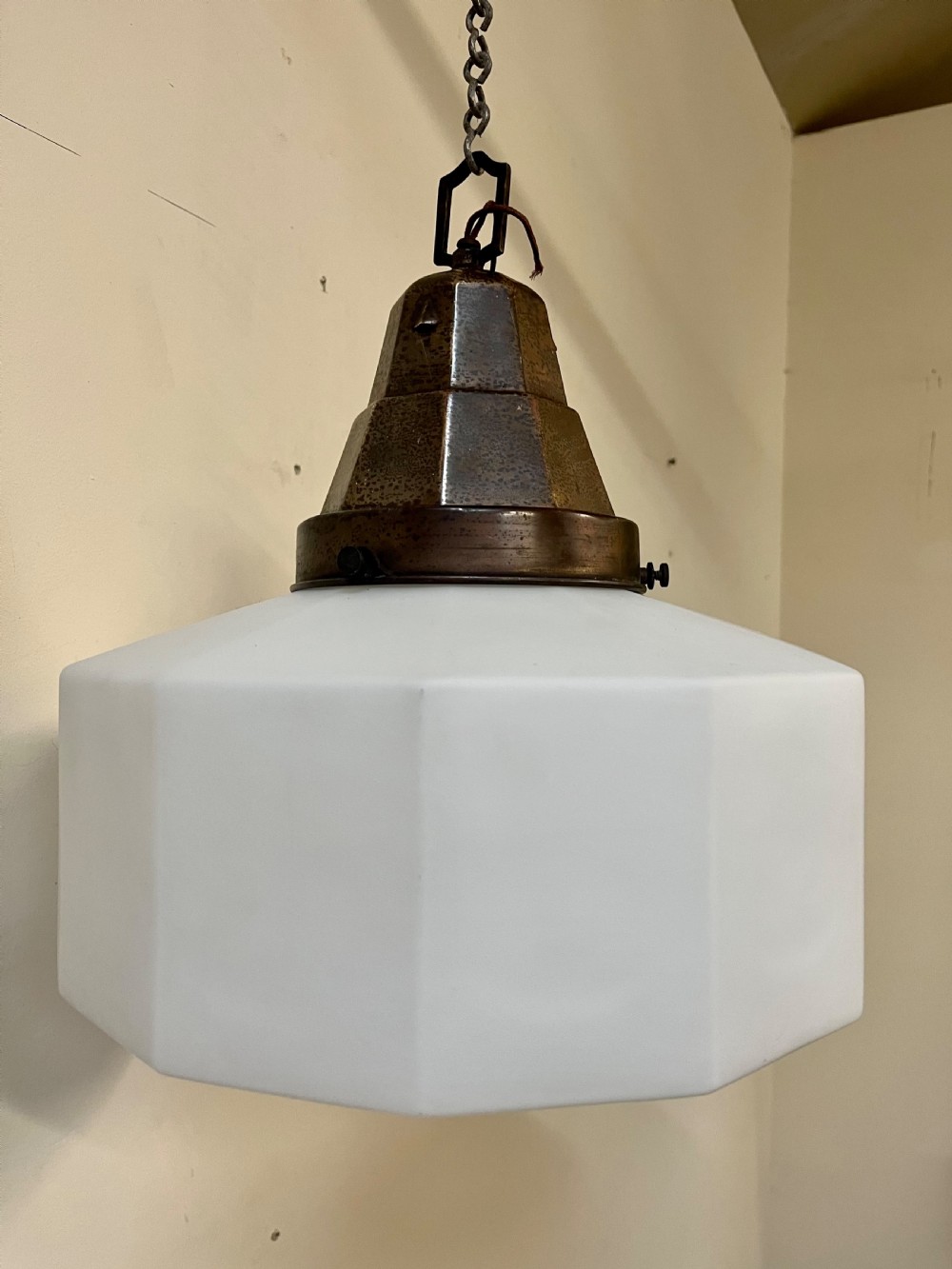 Three large opaline pendant lights  View V