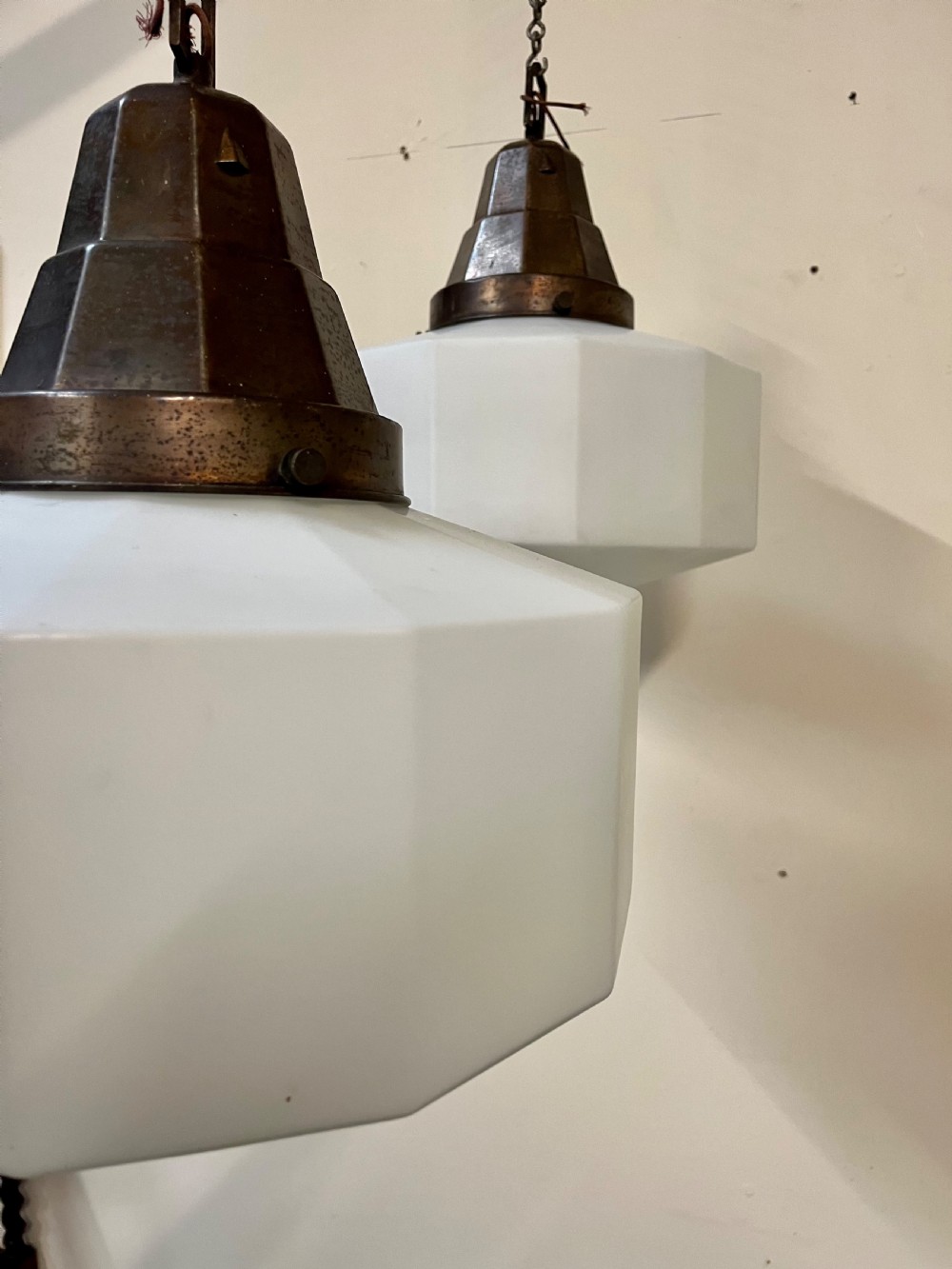 Three large opaline pendant lights  View X