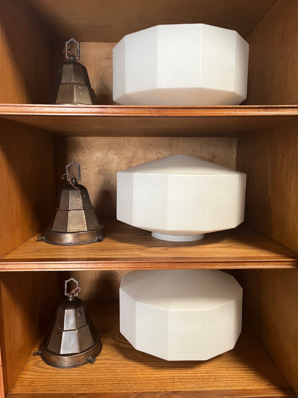 Three large opaline pendant lights  View XIV