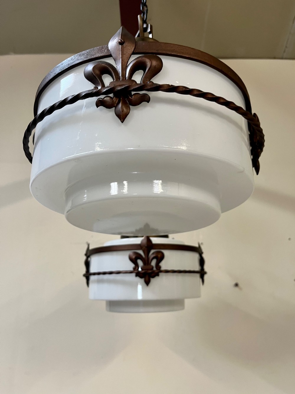Pair GEC opaline pendant lights  View V