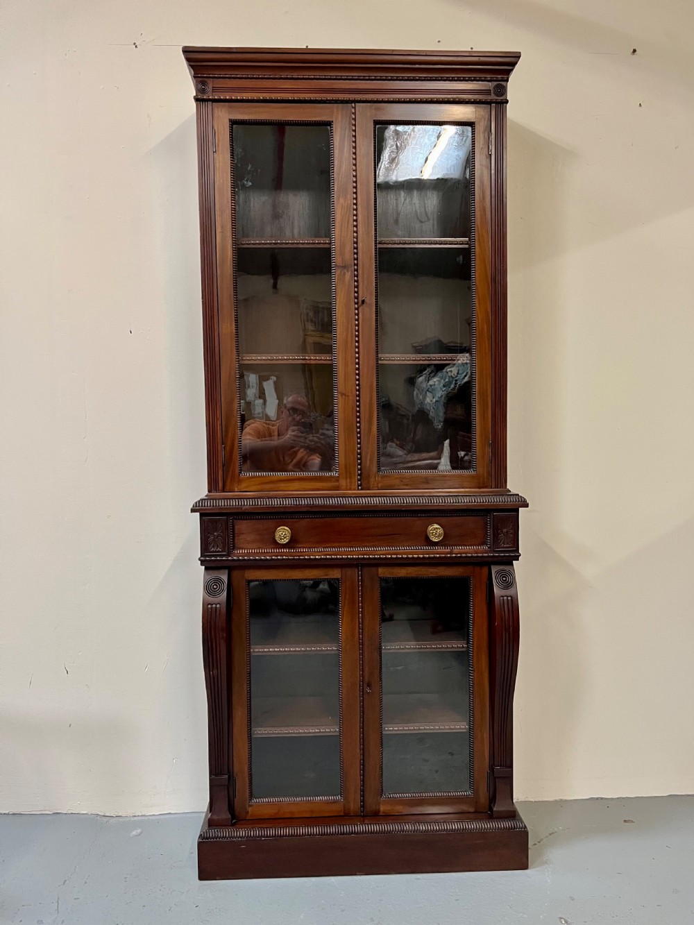 mahogany two part glazed bookcase 