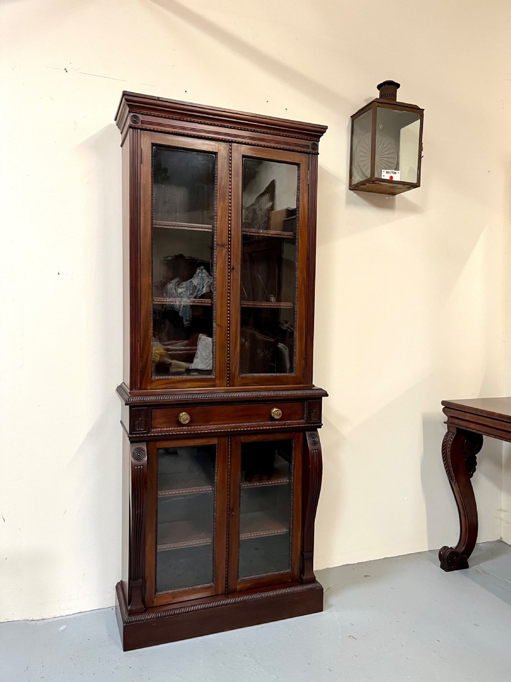 mahogany two part glazed bookcase  View II