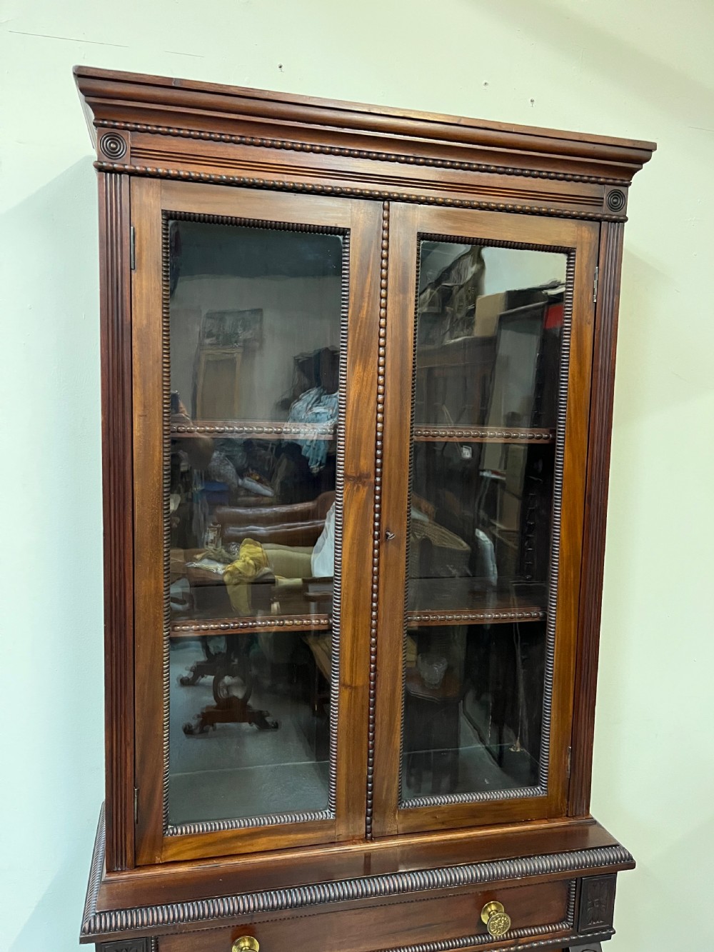 mahogany two part glazed bookcase  View III