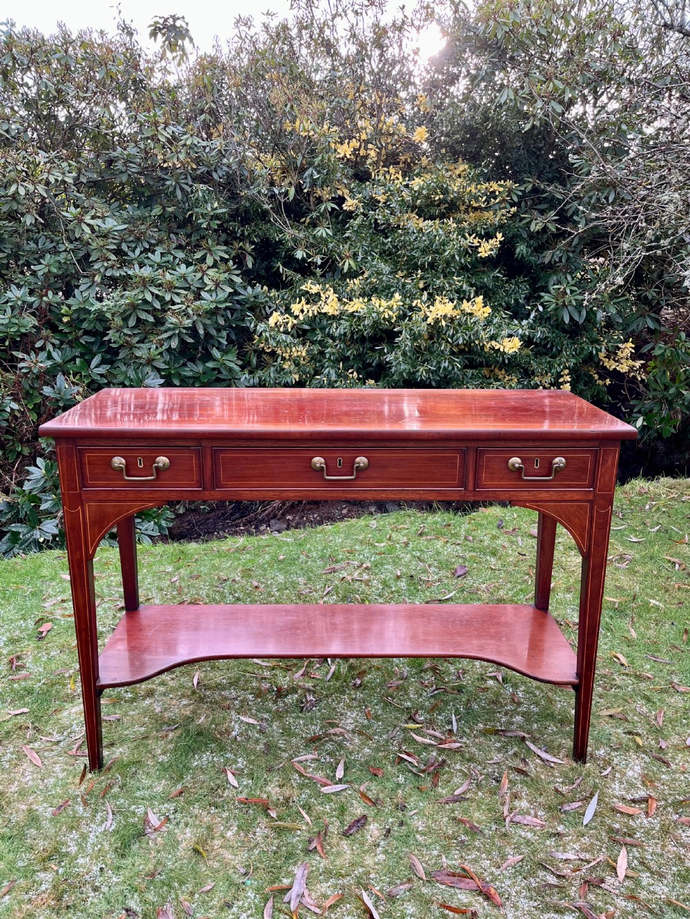 Tall narrow inlaid console table
