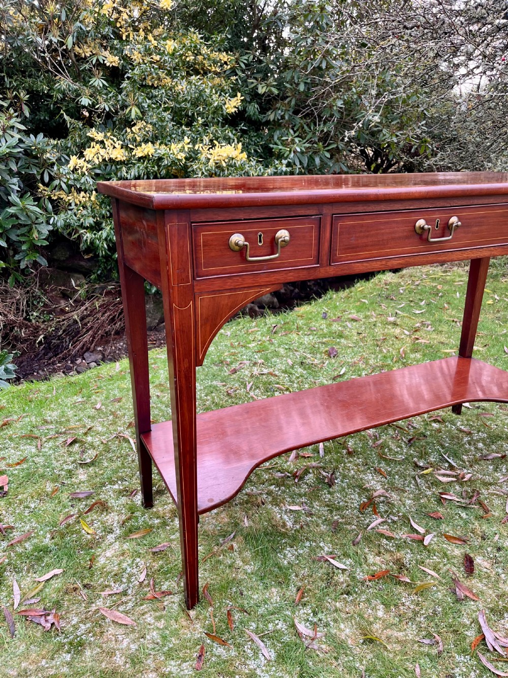 Tall narrow inlaid console table View II